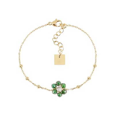 Bracelet Zag Petalo en acier doré et oxyde de zirconium, Vert