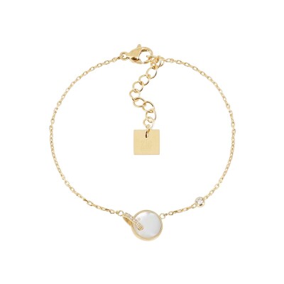 Bracelet Zag Ysolde en acier doré, oxyde de zirconium et nacre