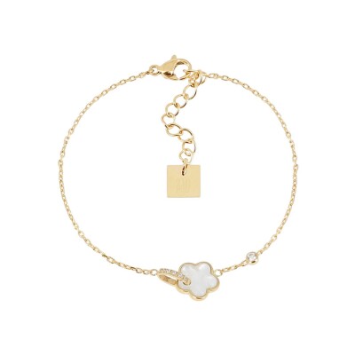 Bracelet Zag Naïs en acier doré, oxyde de zirconium et nacre