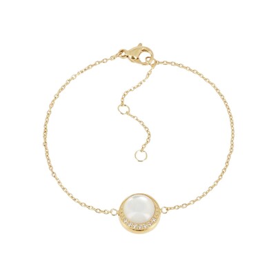 Bracelet Zag Oria en acier doré, oxyde de zirconium et nacre