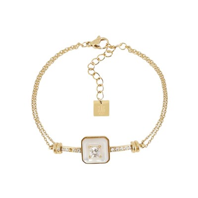 Bracelet Zag Codex  en acier doré, nacre et oxyde de zirconium