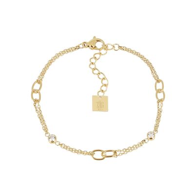Bracelet Zag Macari  en acier doré et oxyde de zirconium