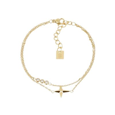 Bracelet Zag Lumbaldu  en acier doré et oxyde de zirconium