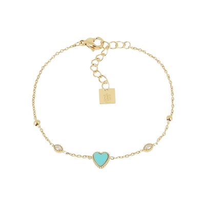 Bracelet Zag Scupetu  en acier doré, turquoise et oxyde de zirconium
