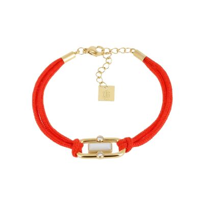 Bracelet Zag Telti  en acier doré, textile, nacre et oxyde de zirconium