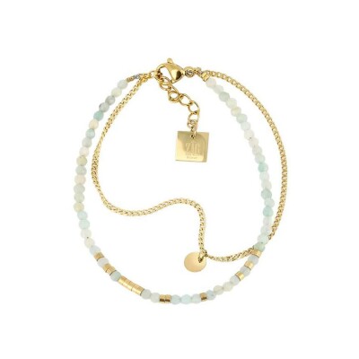 Bracelet Zag Apache en acier doré et amazonite