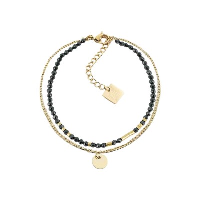 Bracelet Zag Apache en acier doré et onyx noir