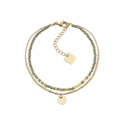 Bracelet Zag Apache en acier doré et pyrite