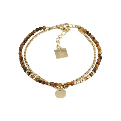 Bracelet Zag Apache en acier doré et oeil de tigre
