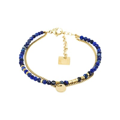Bracelet Zag Apache en acier doré et lapis lazuli
