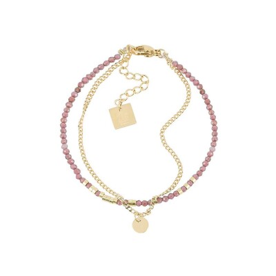 Bracelet Zag Apache en acier doré et grenat