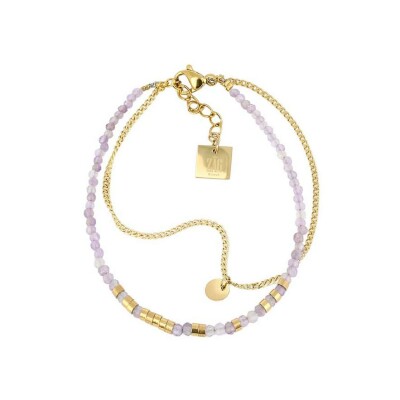 Bracelet Zag Apache en acier doré et améthyste