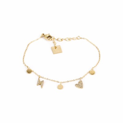 Bracelet Zag en acier doré et oxyde de zirconium
