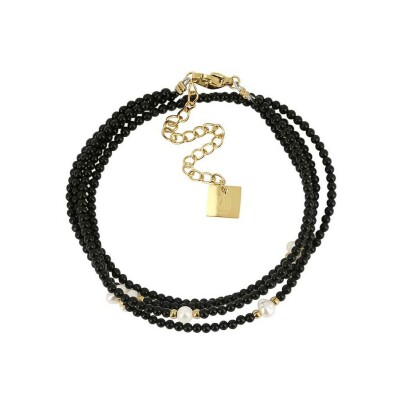 Bracelet Zag La Natura en acier doré, onyx noir et nacre