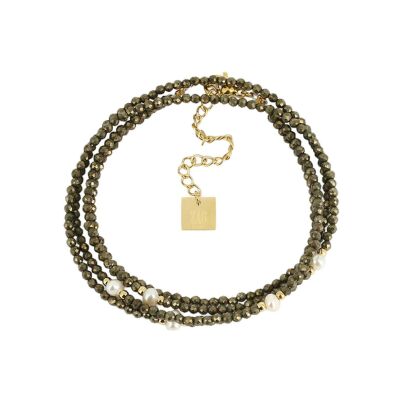 Bracelet Zag La Natura en acier doré, nacre et pierre naturelle