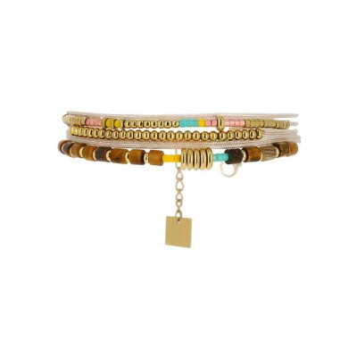Bracelet Zag Savana en acier doré et oeil de tigre