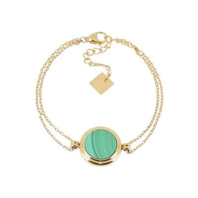 Bracelet Zag Mathéa en acier doré et malachite