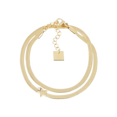 Bracelet Zag Kiros en acier doré et oxyde de zirconium