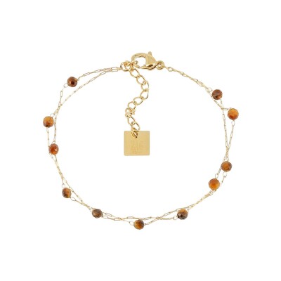 Bracelet Zag Hinaku en acier doré et oeil de tigre