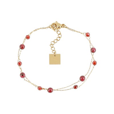 Bracelet Zag Hinaku en acier doré et grenat