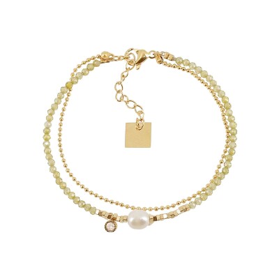 Bracelet Zag Ecrin en acier doré et oxyde de zirconium, Vert clair