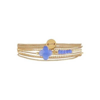 Bracelet Zag Velaz en acier doré, Bleu clair