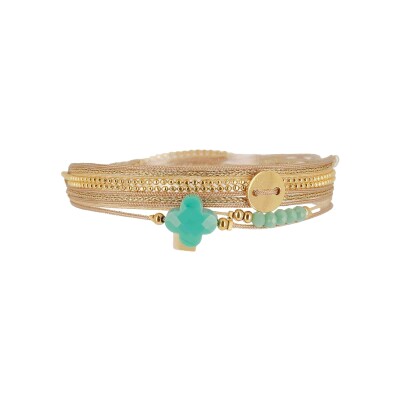 Bracelet Zag Velaz en acier doré, Turquoise