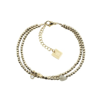 Bracelet Zag Tara en acier doré et oxyde de zirconium