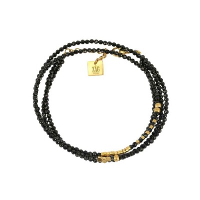 Bracelet Zag Favela en acier doré et onyx noir