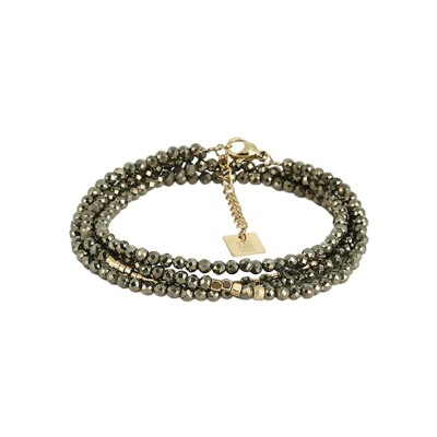 Bracelet Zag Favela en acier doré et pyrite