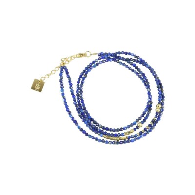 Bracelet Zag Favela en acier doré et lapis lazuli