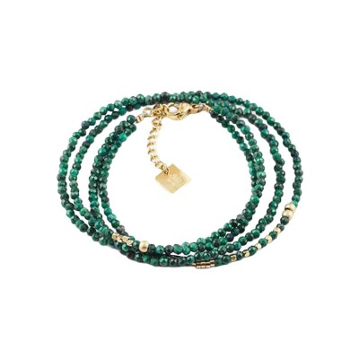 Bracelet Zag Favela en acier doré et malachite