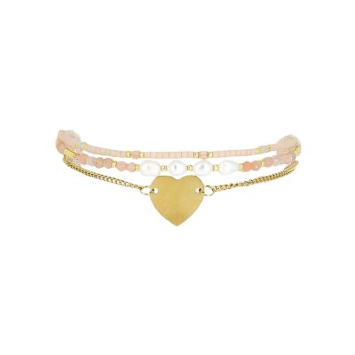 Bracelet Zag Solinas  en acier doré, textile et perle d'imitation
