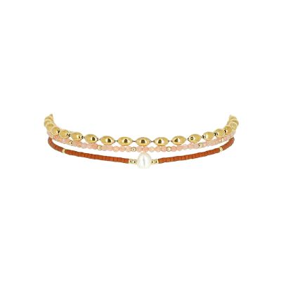 Bracelet Zag Urigus  en acier doré, textile et perle d'imitation