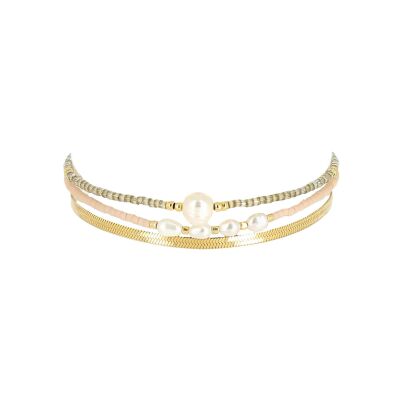 Bracelet Zag Coremo  en acier doré, textile et perle d'imitation