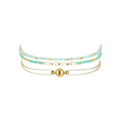 Bracelet Zag Morus  en acier doré, textile et perle d'imitation
