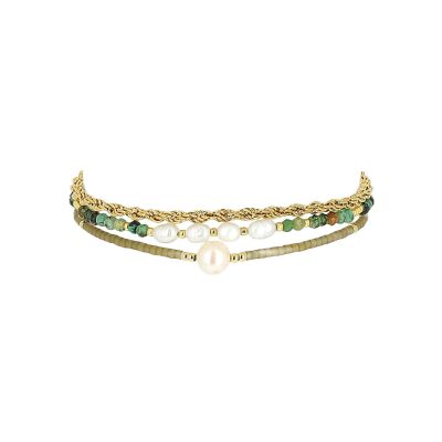 Bracelet Zag Burcei  en acier doré, textile et perle d'imitation