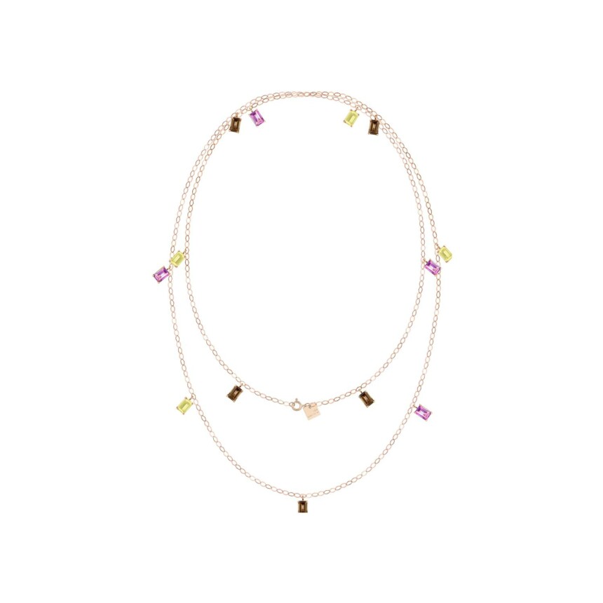 GINETTE NY COCKTAIL necklace, rose gold, smoked quartz, quartz and topaz