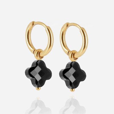 Boucles d'oreilles ZAG en acier doré et onyx