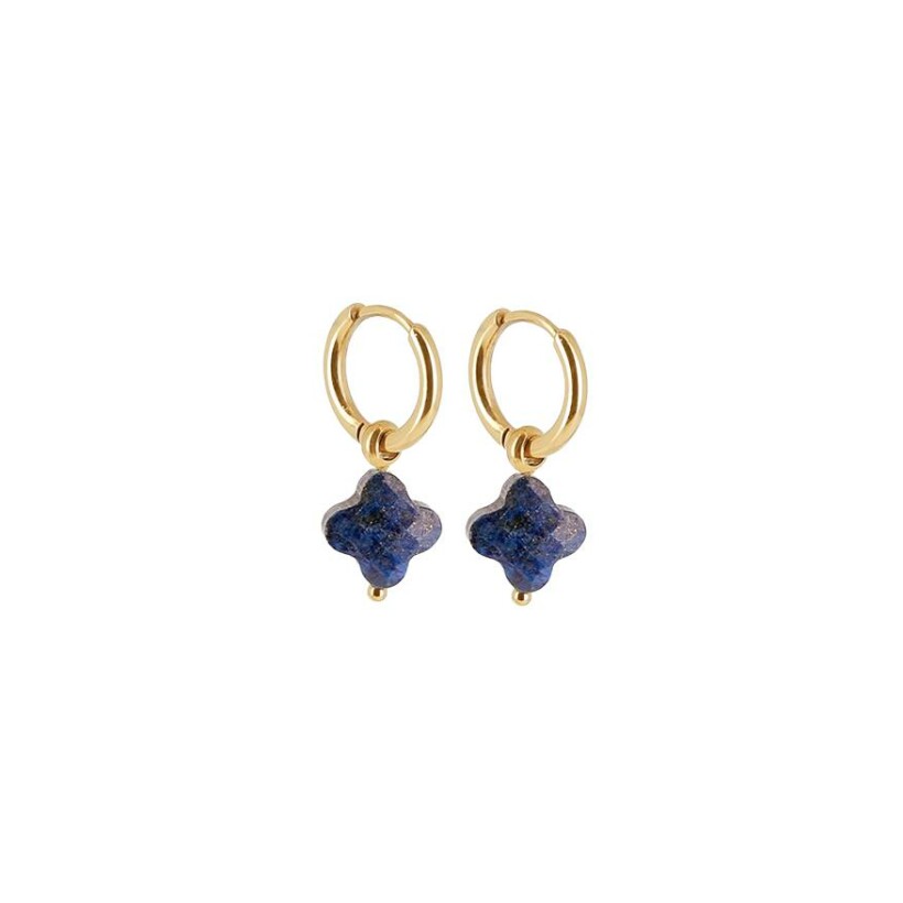 Boucles d'oreilles créoles ZAG Velasquez en acier doré et lapis lazuli