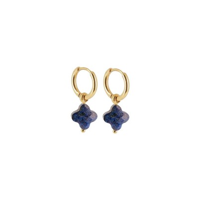 Boucles d'oreilles créoles ZAG Velasquez en acier doré et lapis lazuli