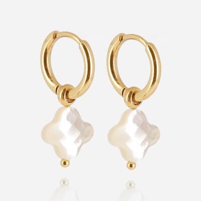 Boucles d'oreilles ZAG en acier doré et nacre blanche