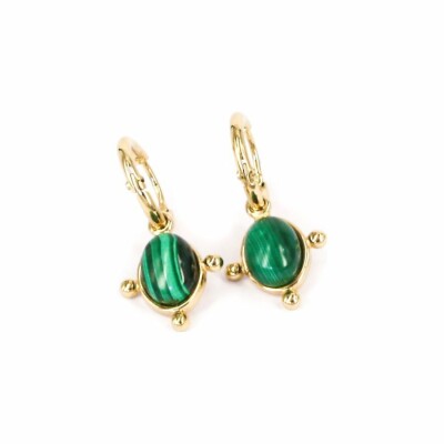 Boucles d'oreilles créoles Zag en acier doré et malachite