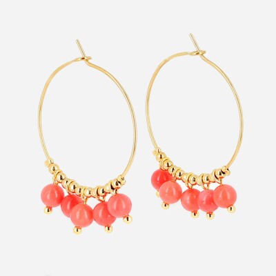 Boucles d'oreilles ZAG en acier doré et corail