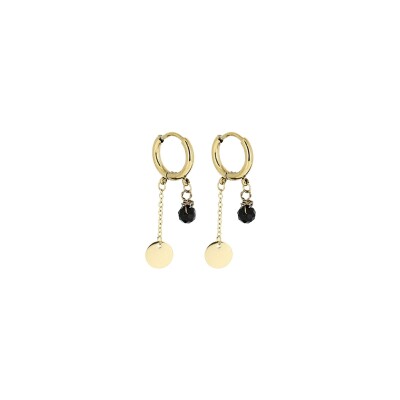Mini boucles d’oreilles Zag en acier doré et onyx