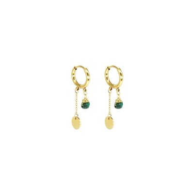 Mini boucles d’oreilles Zag en acier doré et malachite