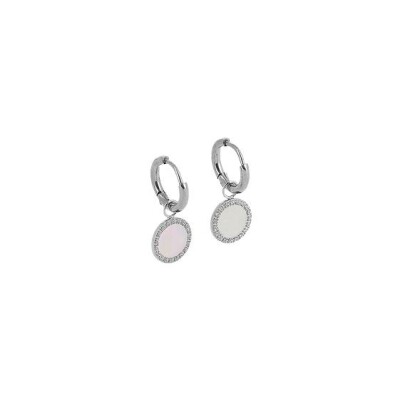 Mini boucles d’oreilles Zag en acier, nacre et oxyde de zirconium