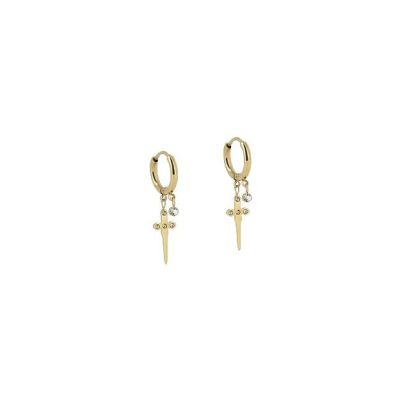 Mini boucles d’oreilles Zag en acier doré et oxyde de zirconium