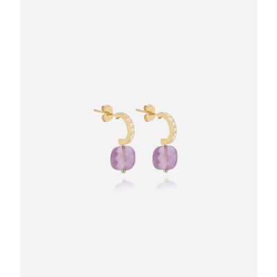 Boucles d'oreilles Zag en acier doré et oxyde de zirconium