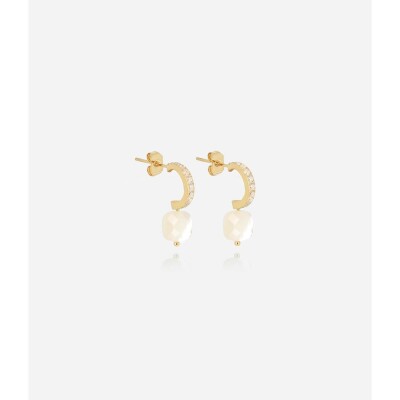 Boucles d'oreilles Zag en acier doré et oxyde de zirconium
